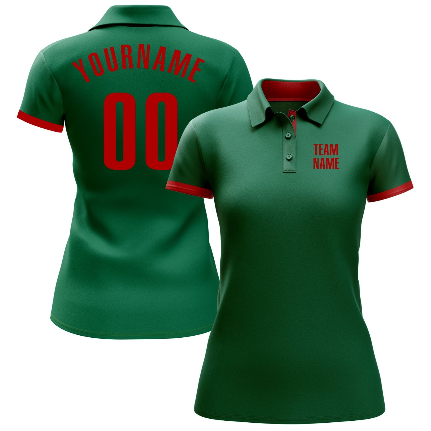 Custom Kelly Green Red Performance Golf Polo Shirt view 2
