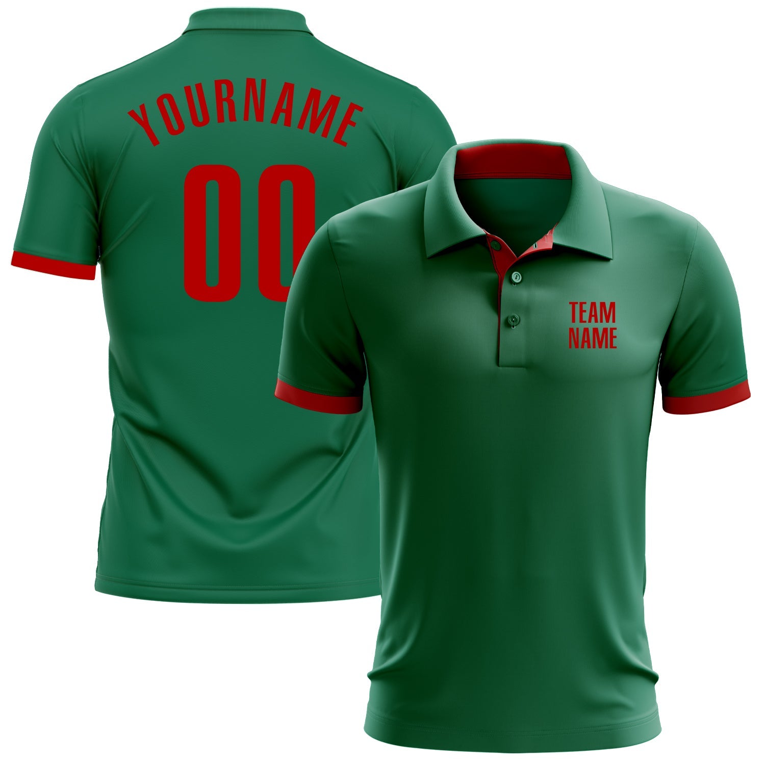 Custom Kelly Green Red Performance Golf Polo Shirt - Main View