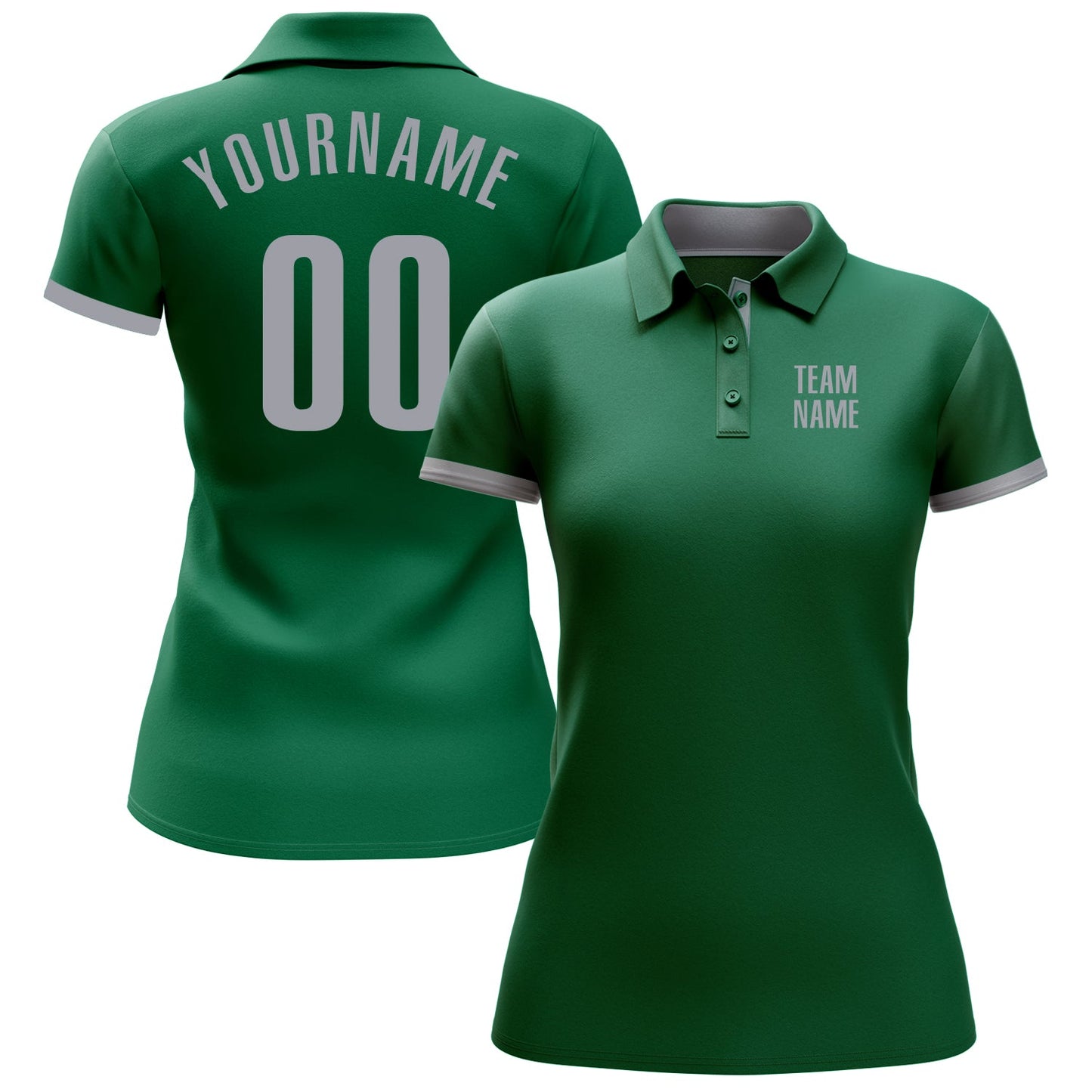 Custom Kelly Green Gray Performance Golf Polo Shirt view 2