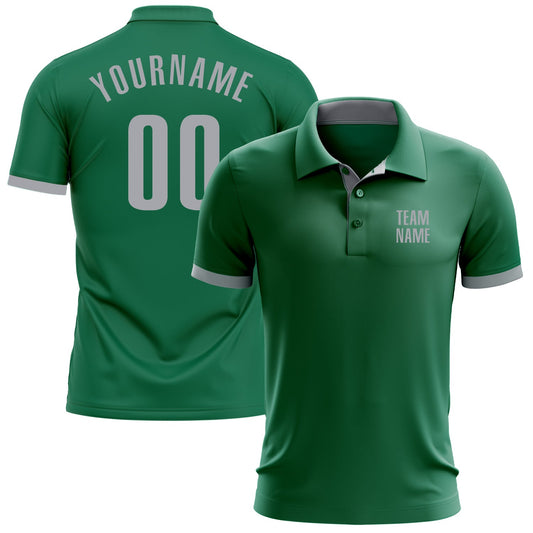 Custom Kelly Green Gray Performance Golf Polo Shirt - Main View