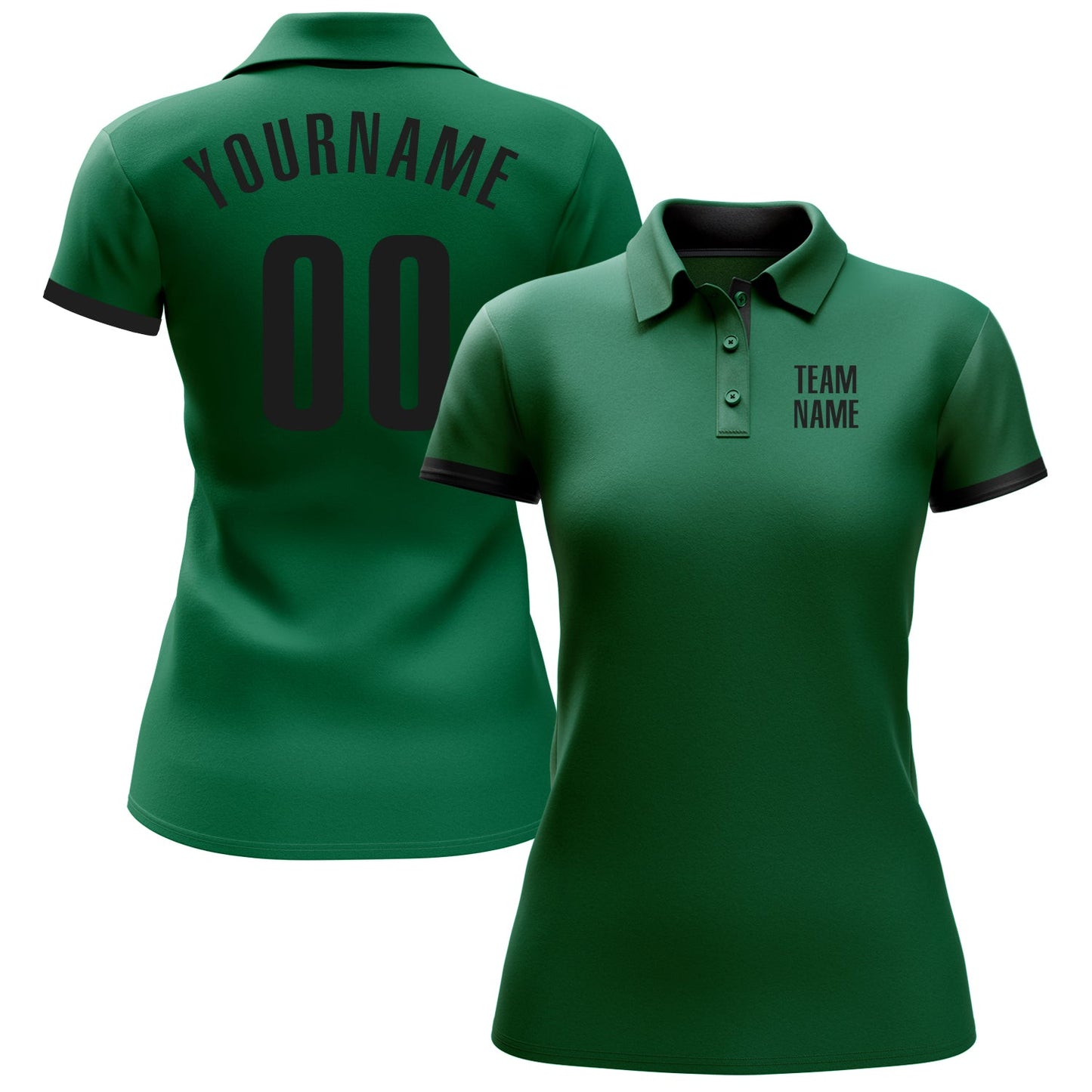 Custom Kelly Green Black Performance Golf Polo Shirt view 2