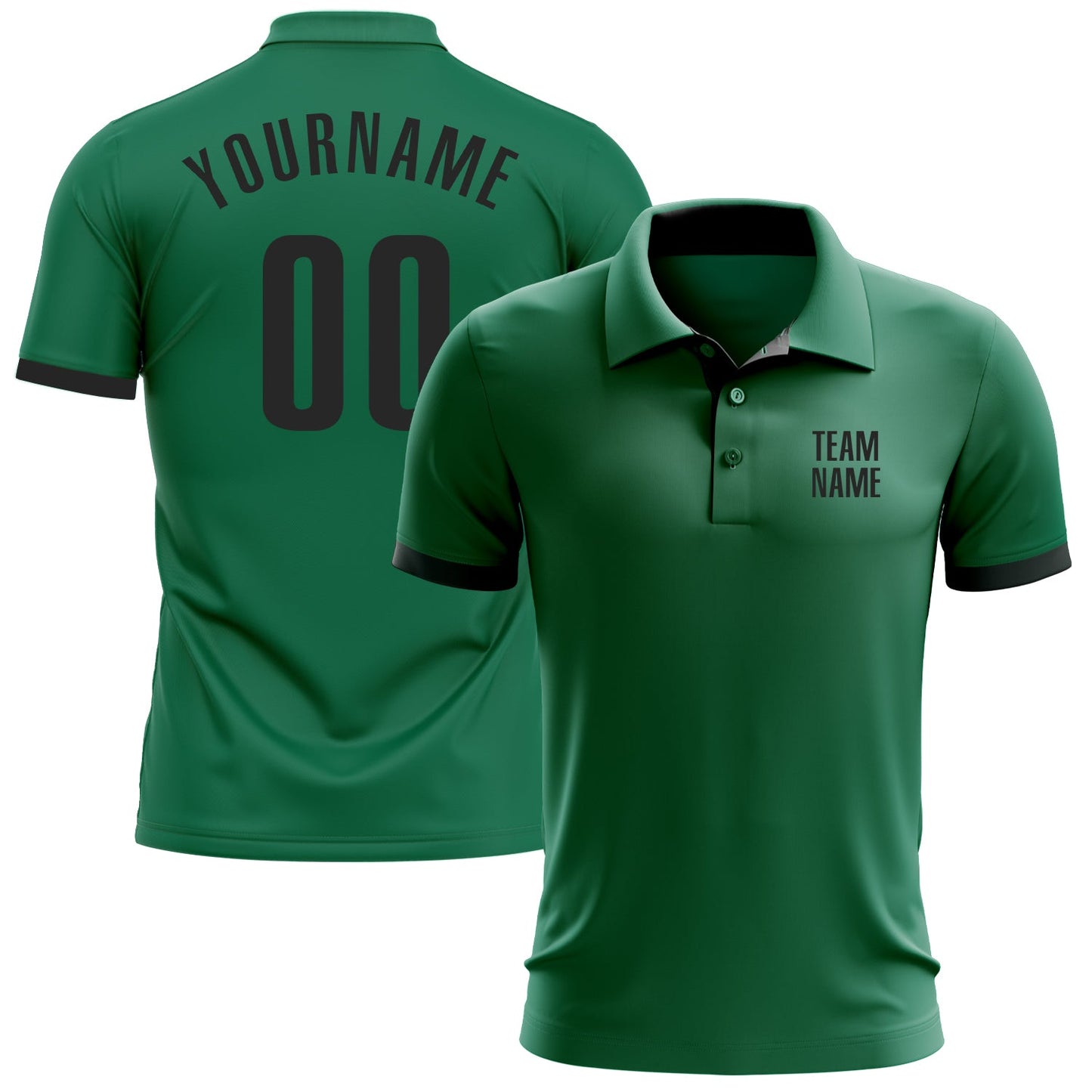 Custom Kelly Green Black Performance Golf Polo Shirt - Main View