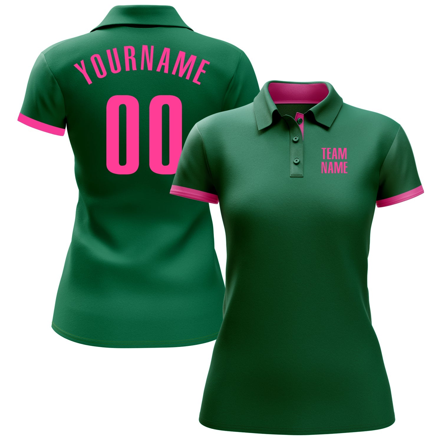 Custom Kelly Green Pink Performance Golf Polo Shirt view 2