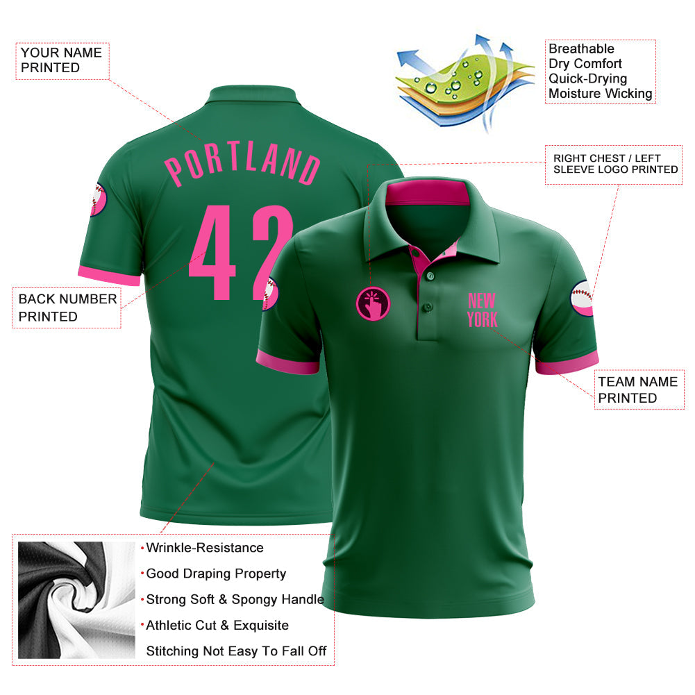 Custom Kelly Green Pink Performance Golf Polo Shirt view 3