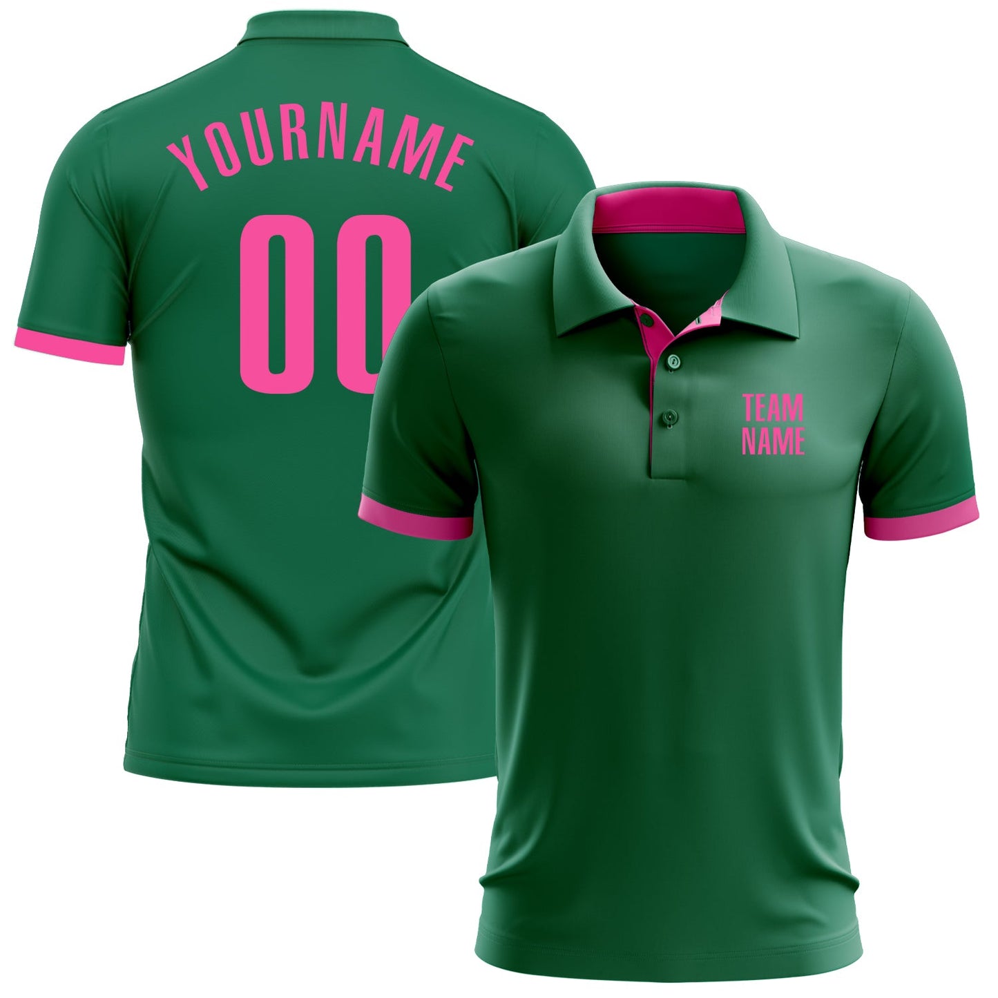 Custom Kelly Green Pink Performance Golf Polo Shirt - Main View
