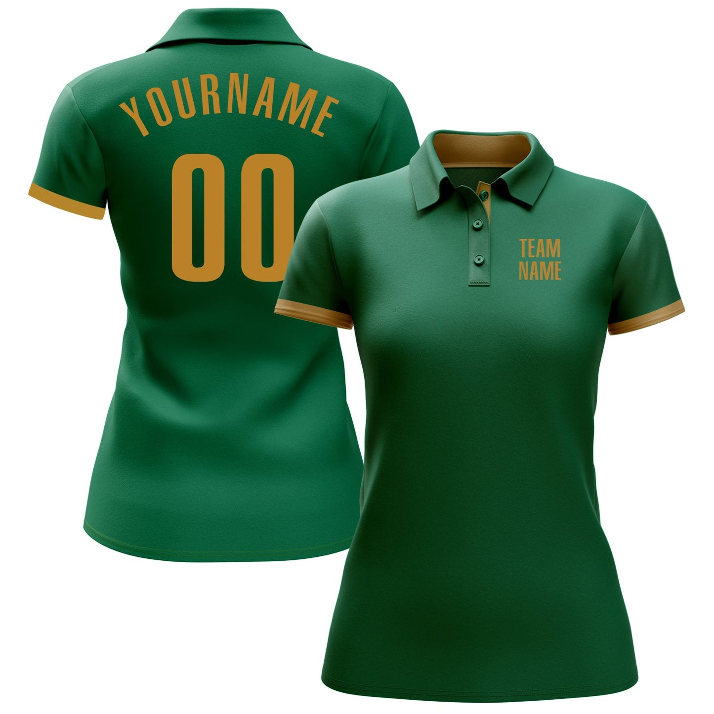 Custom Kelly Green Old Gold Performance Golf Polo Shirt view 2