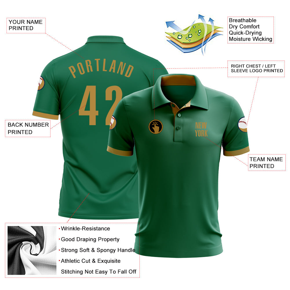 Custom Kelly Green Old Gold Performance Golf Polo Shirt view 3