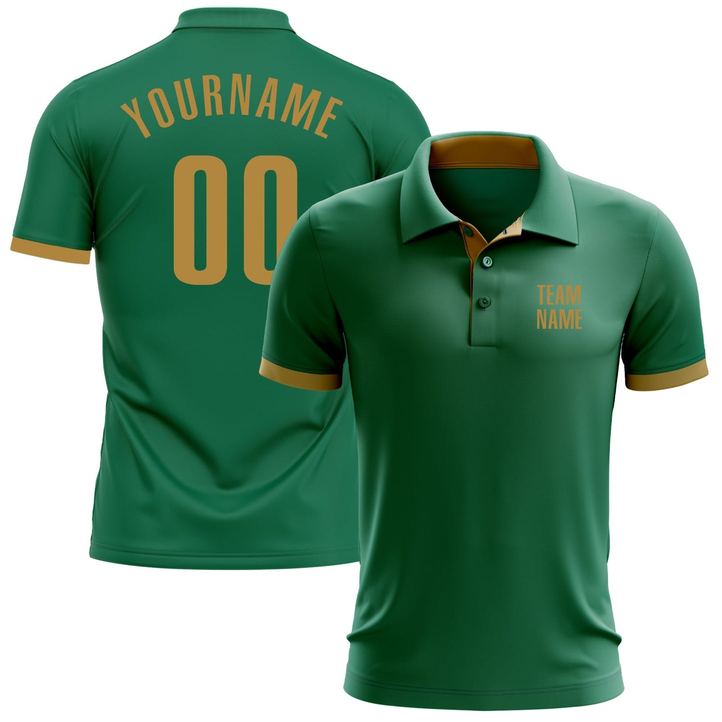 Custom Kelly Green Old Gold Performance Golf Polo Shirt - Main View