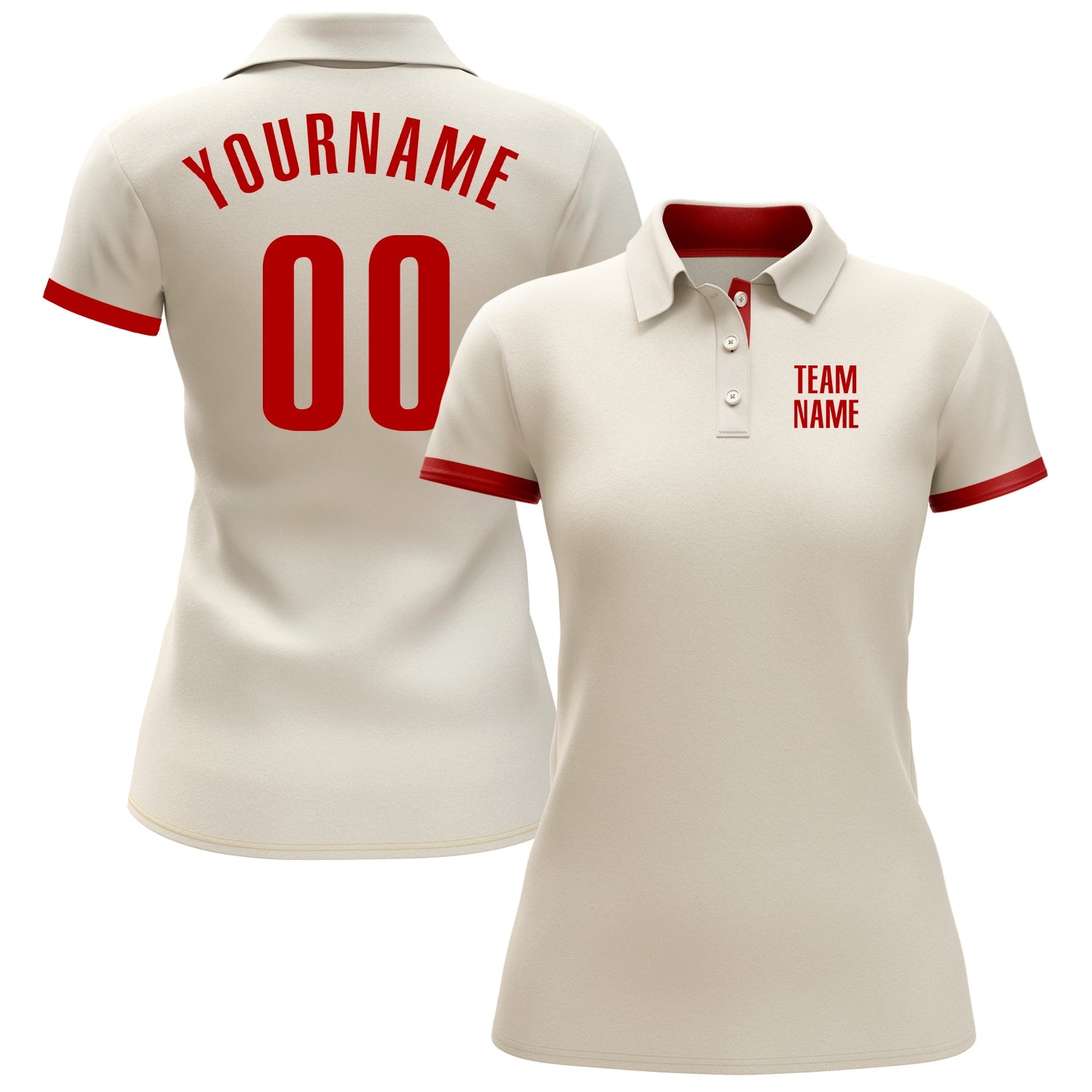 Custom Cream Red Performance Golf Polo Shirt view 2