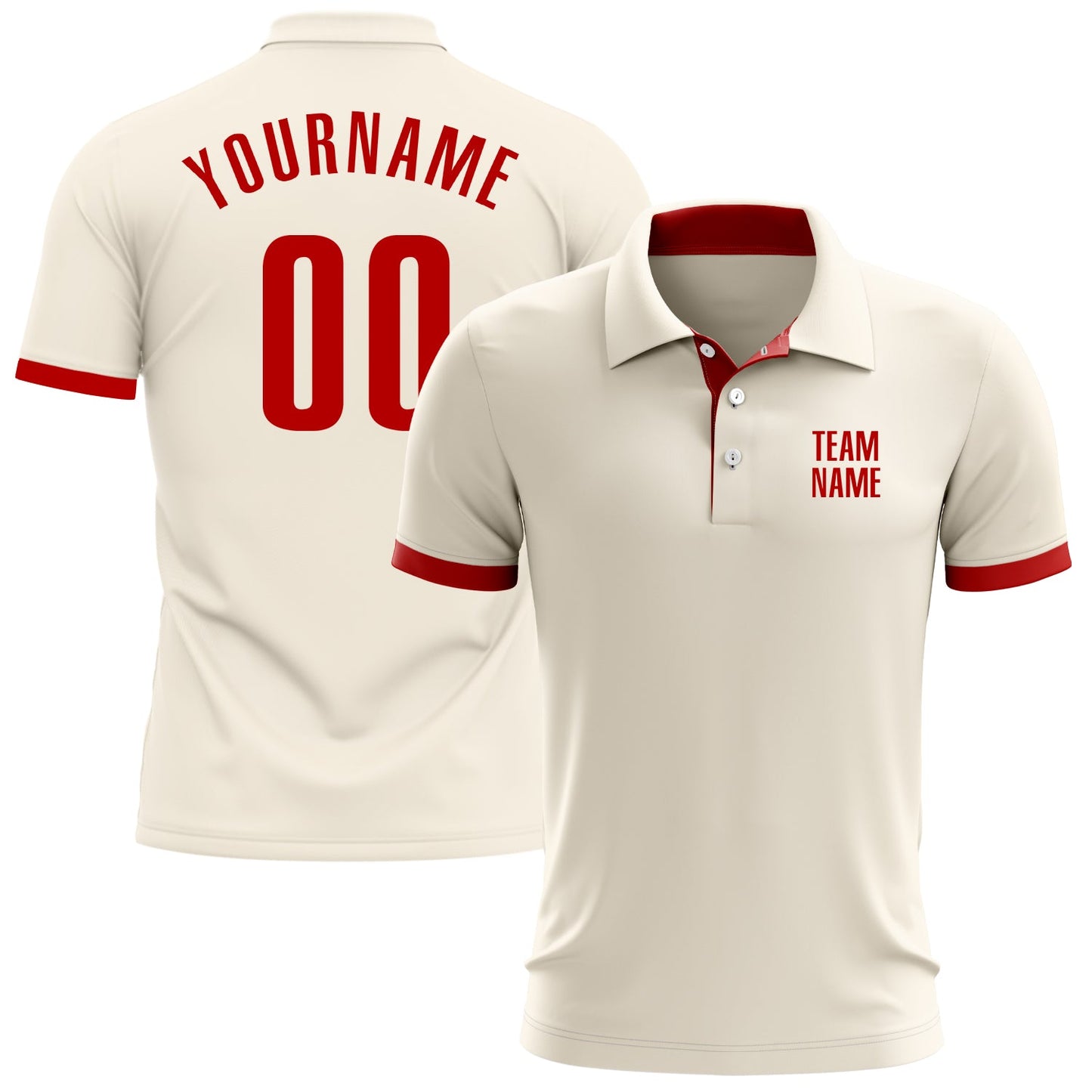 Custom Cream Red Performance Golf Polo Shirt - Main View