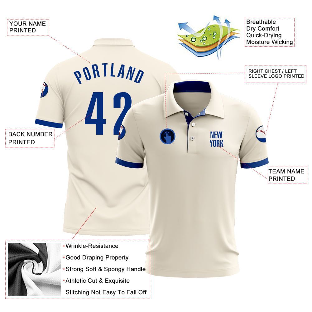 Custom Cream Royal Performance Golf Polo Shirt view 3