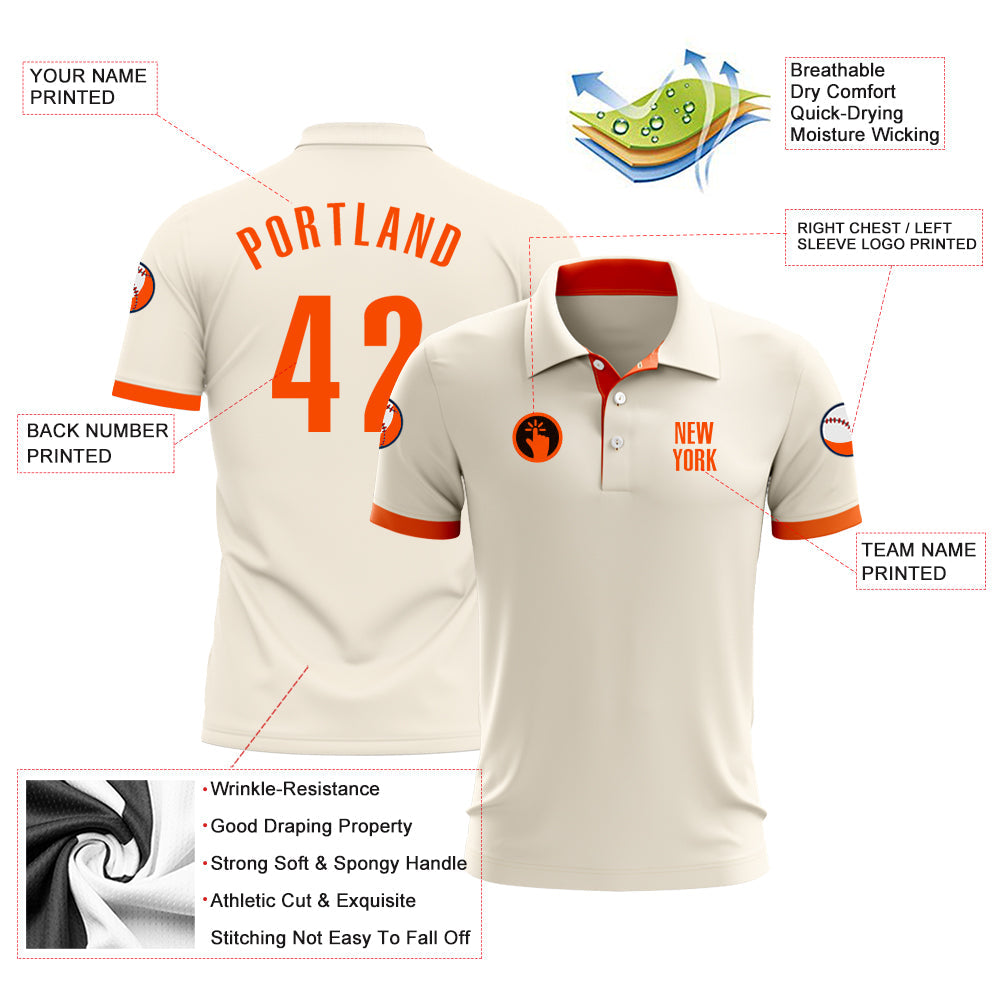 Custom Cream Orange Performance Golf Polo Shirt view 3