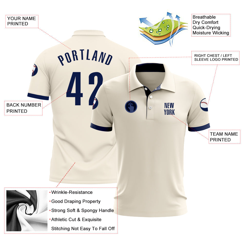 Custom Cream Navy Performance Golf Polo Shirt view 3