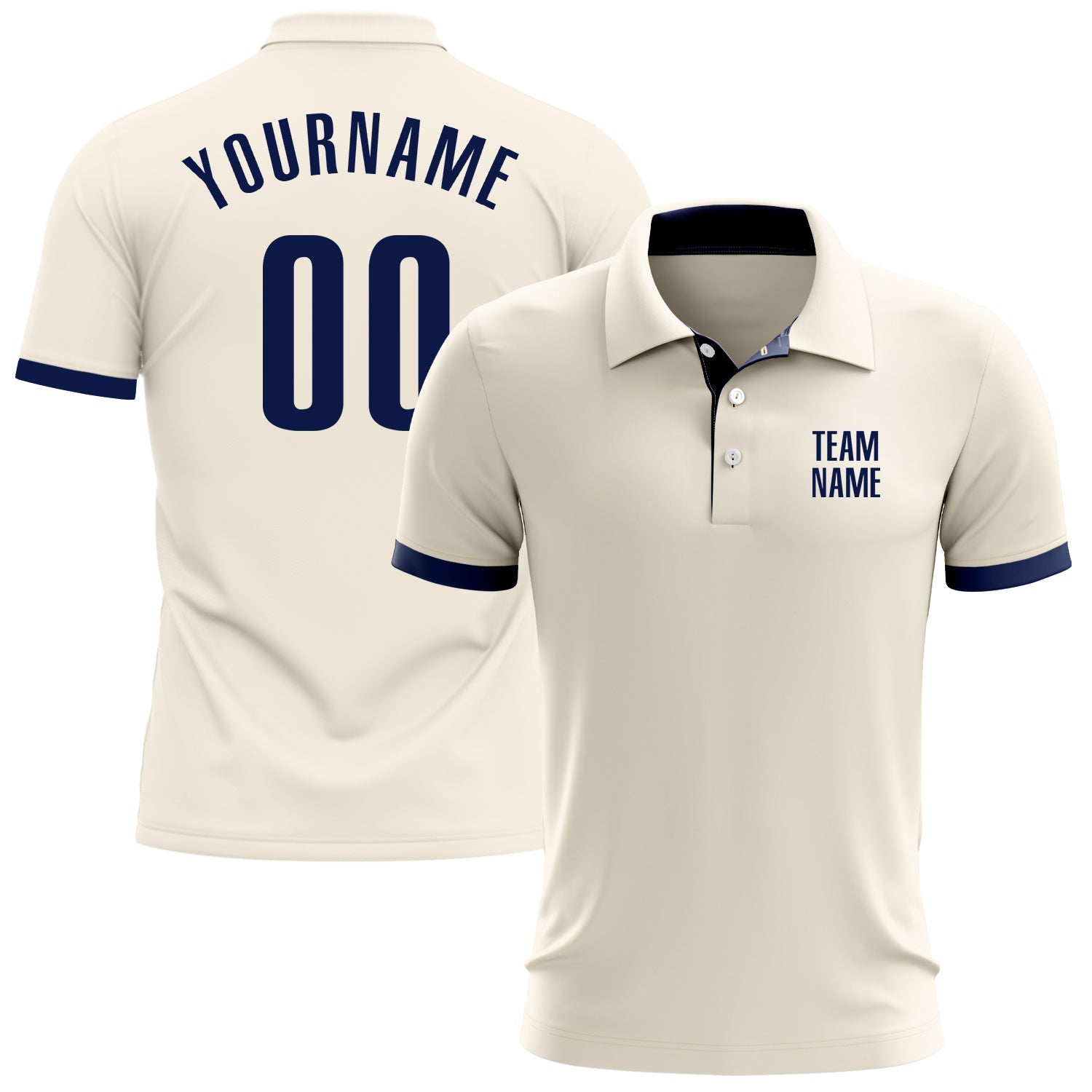 Custom Cream Navy Performance Golf Polo Shirt - Main View
