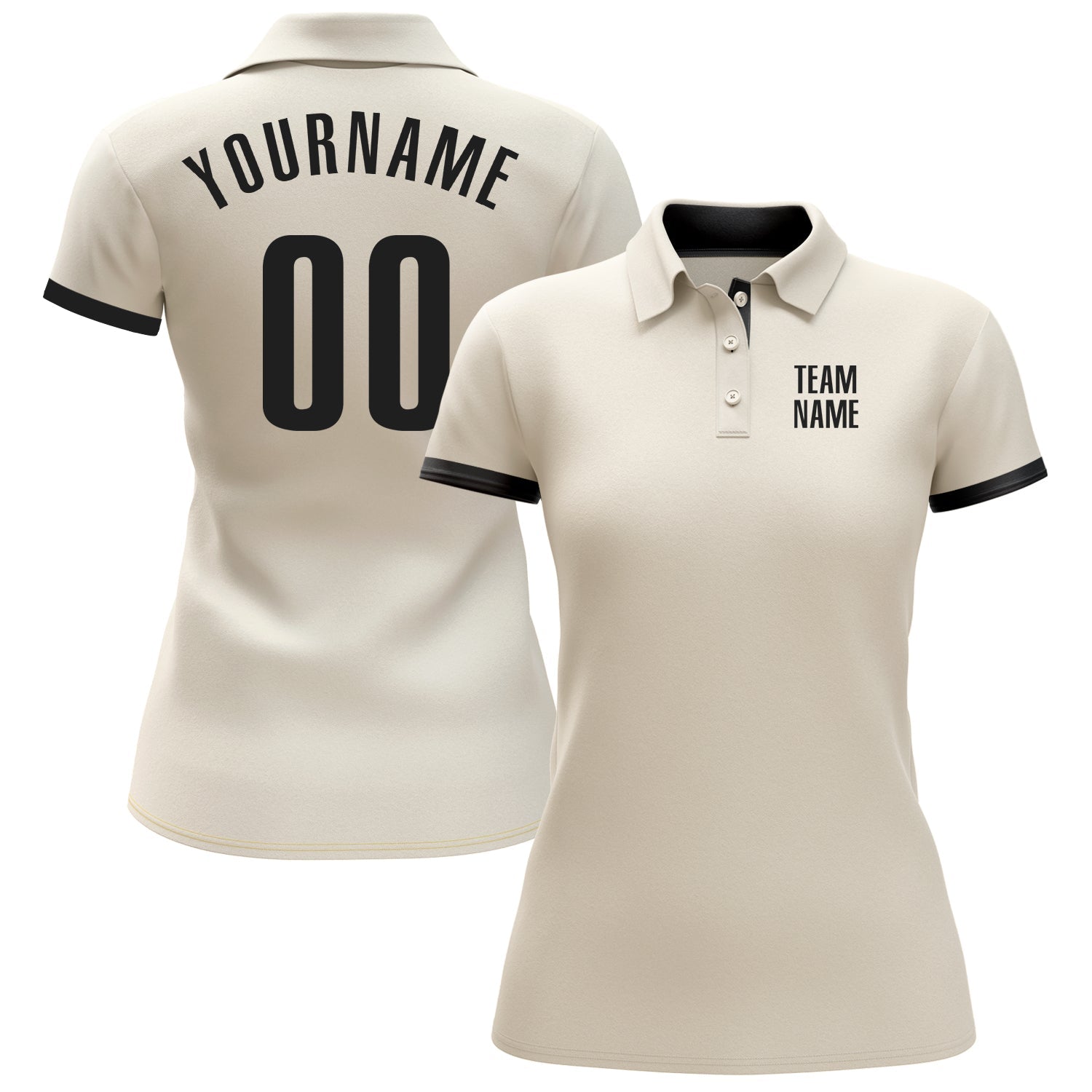 Custom Cream Black Performance Golf Polo Shirt view 2