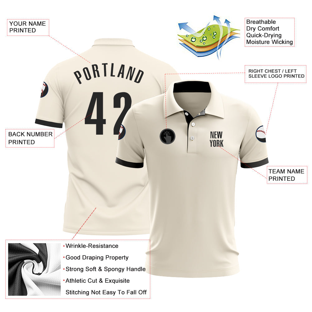 Custom Cream Black Performance Golf Polo Shirt view 3