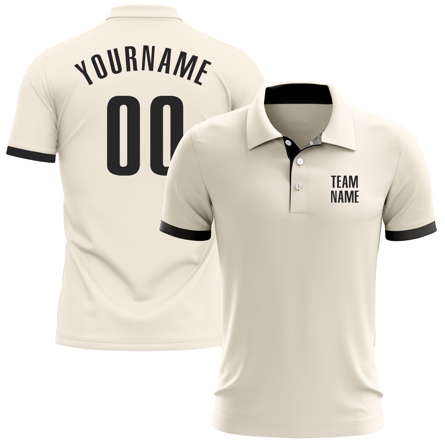 Custom Cream Black Performance Golf Polo Shirt - Main View