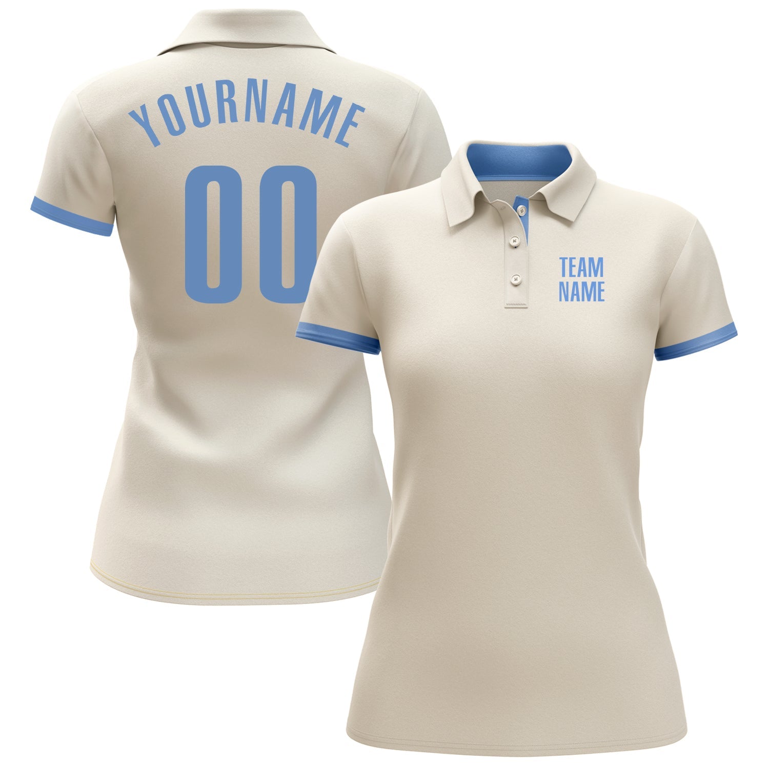 Custom Cream Light Blue Performance Golf Polo Shirt view 2