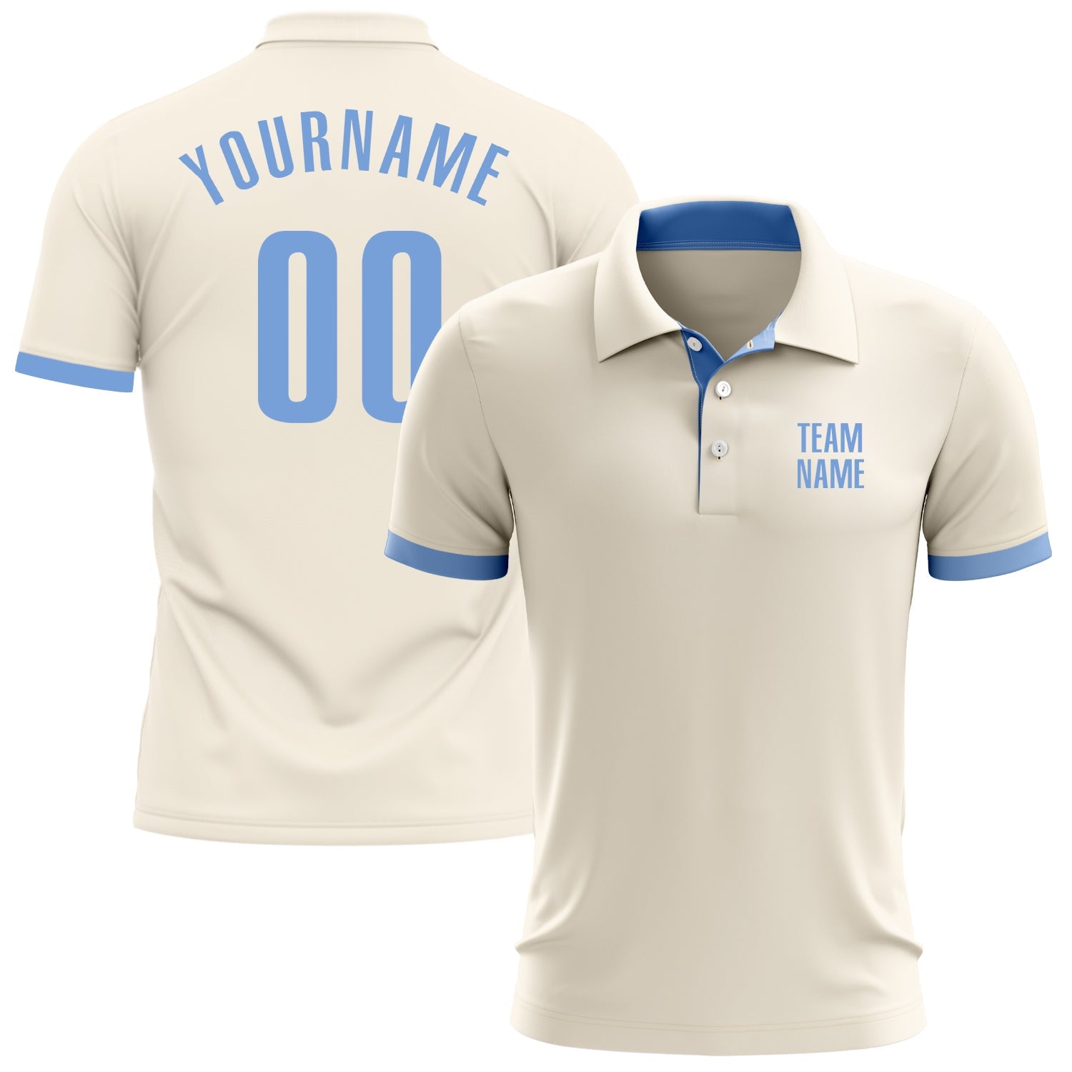 Custom Cream Light Blue Performance Golf Polo Shirt - Main View