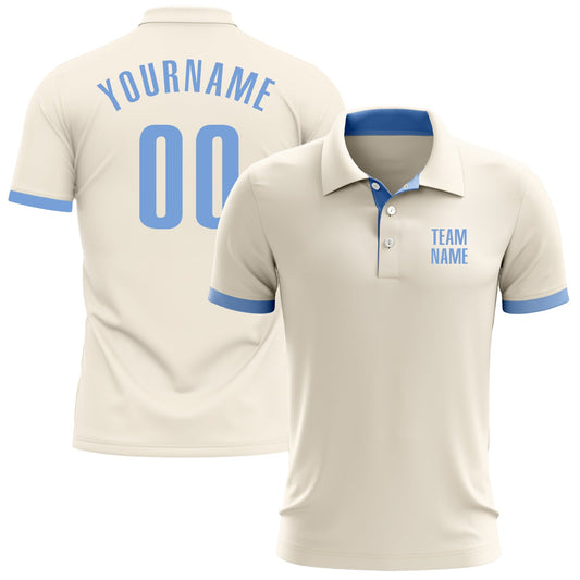 Custom Cream Light Blue Performance Golf Polo Shirt - Main View
