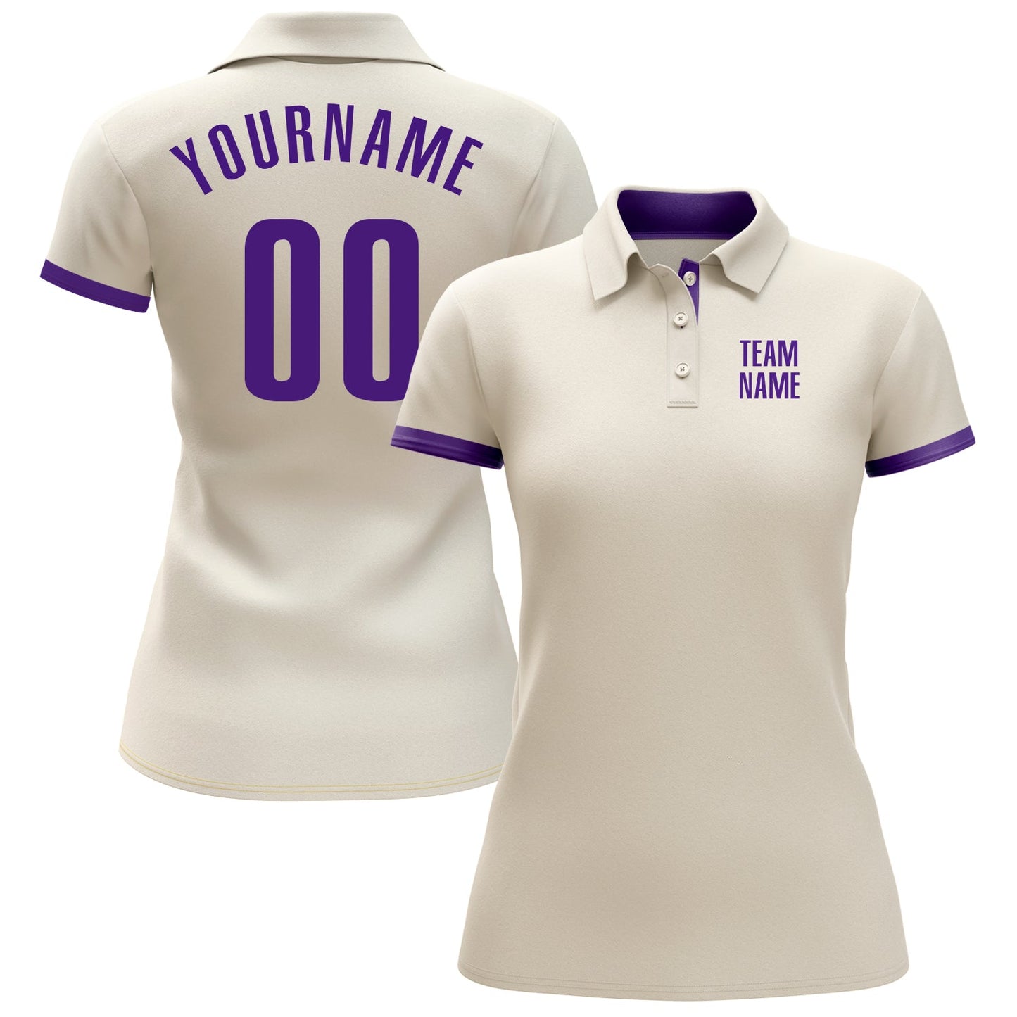 Custom Cream Purple Performance Golf Polo Shirt view 2