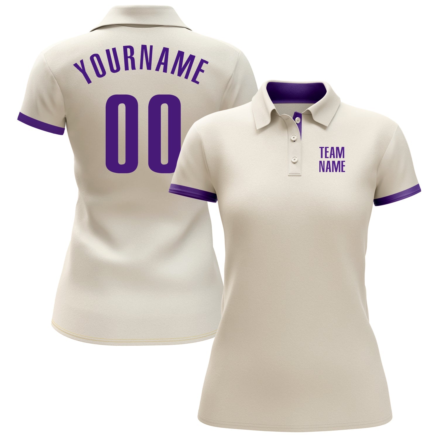 Custom Cream Purple Performance Golf Polo Shirt view 2