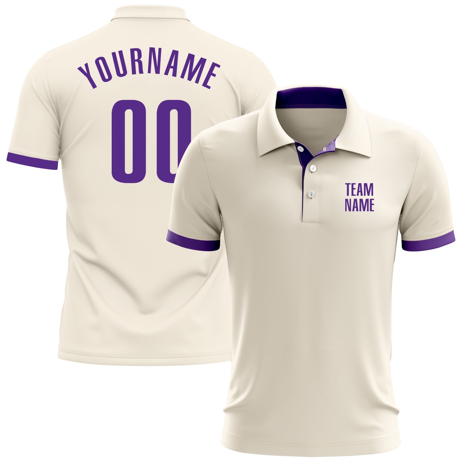 Custom Cream Purple Performance Golf Polo Shirt - Main View