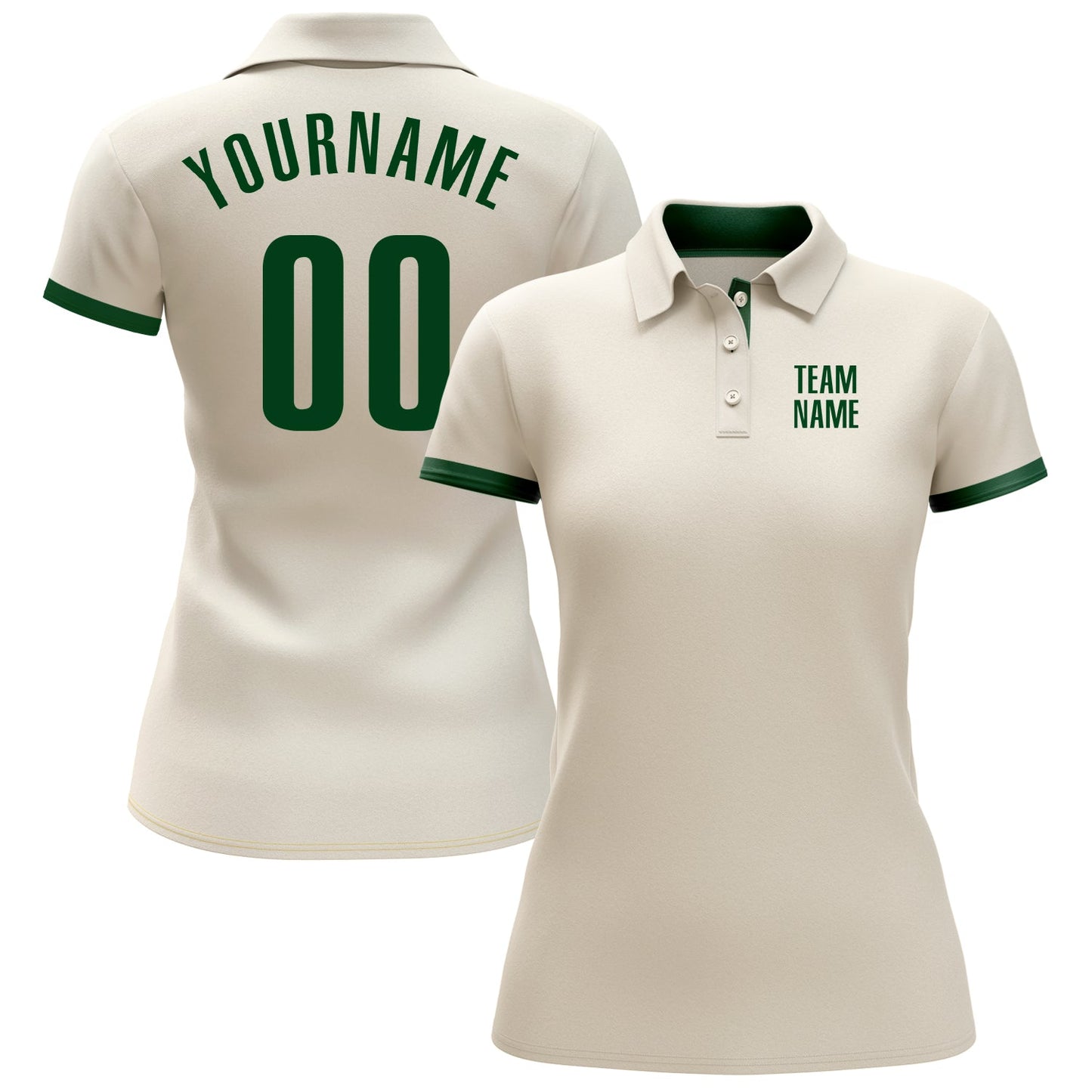 Custom Cream Green Performance Golf Polo Shirt view 2