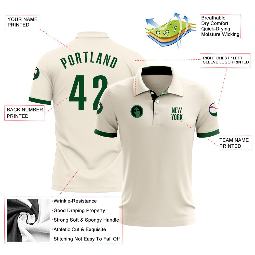 Custom Cream Green Performance Golf Polo Shirt view 3