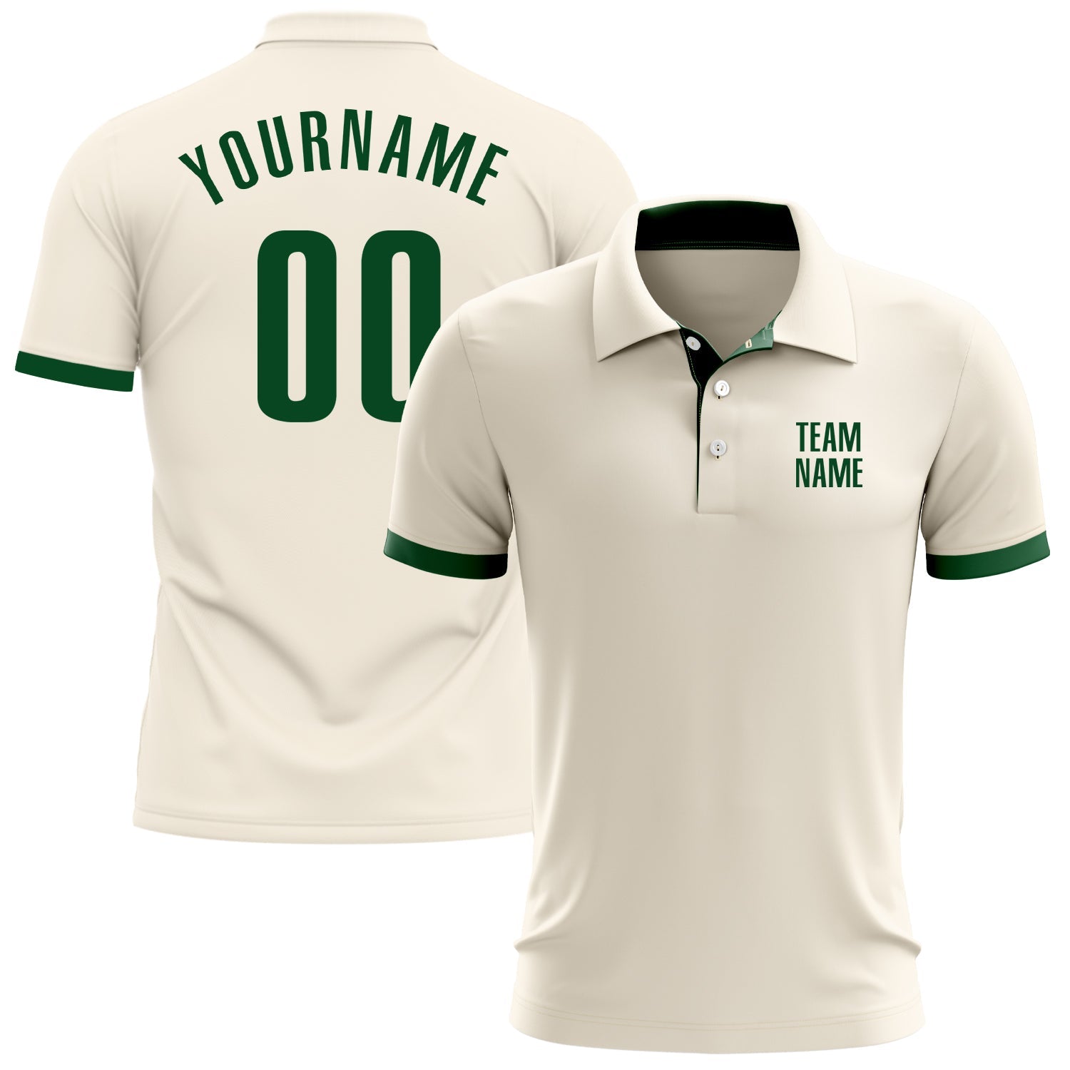 Custom Cream Green Performance Golf Polo Shirt - Main View