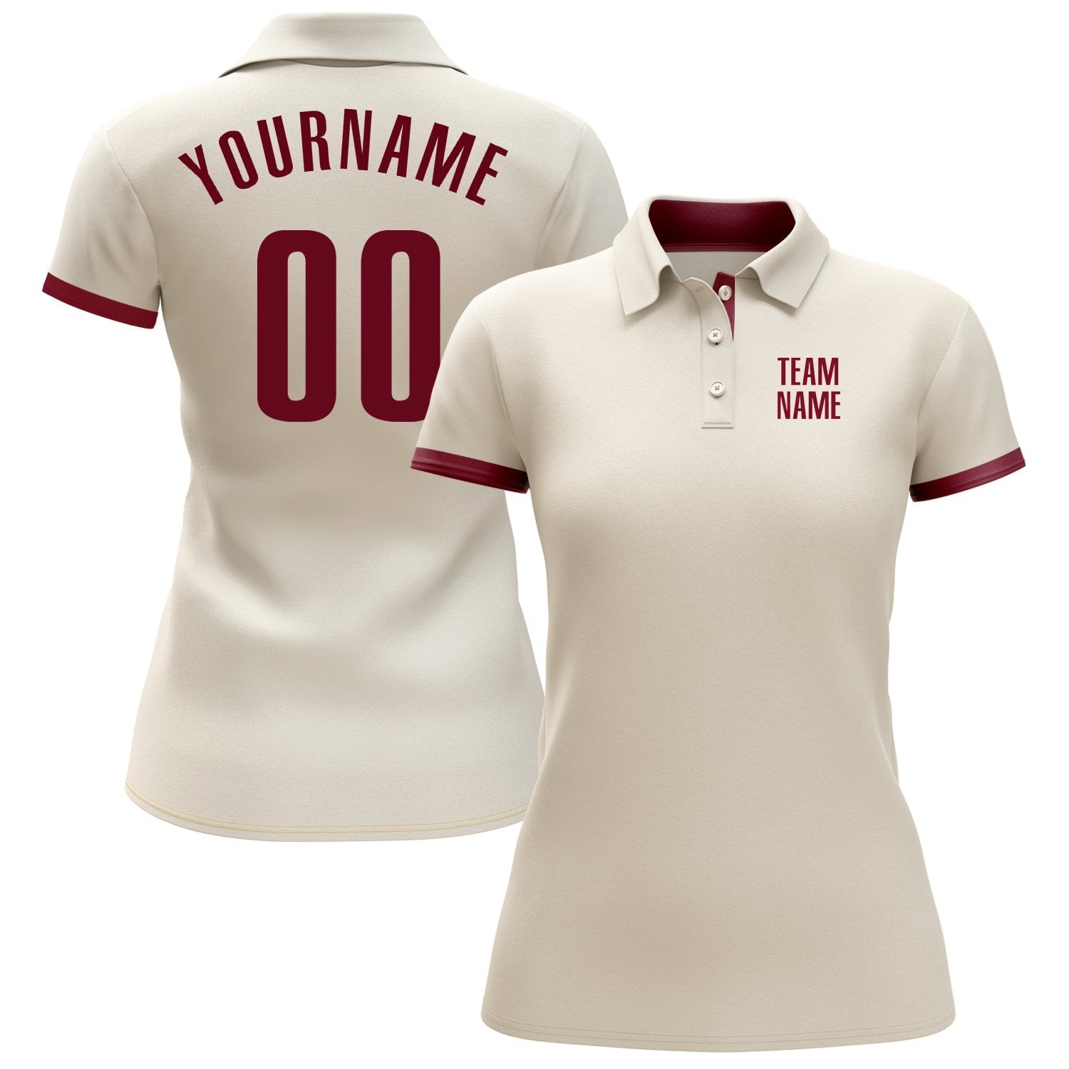 Custom Cream Crimson Performance Golf Polo Shirt view 2