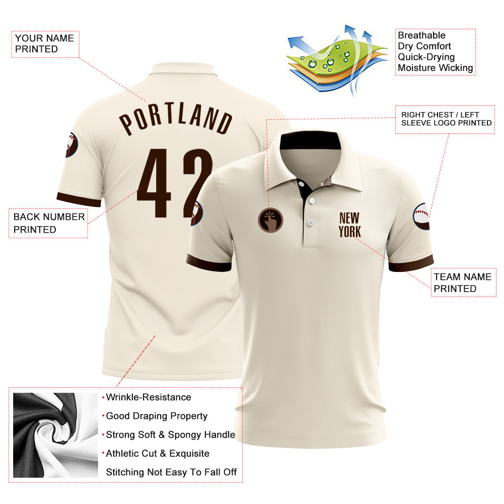 Custom Cream Brown Performance Golf Polo Shirt view 3