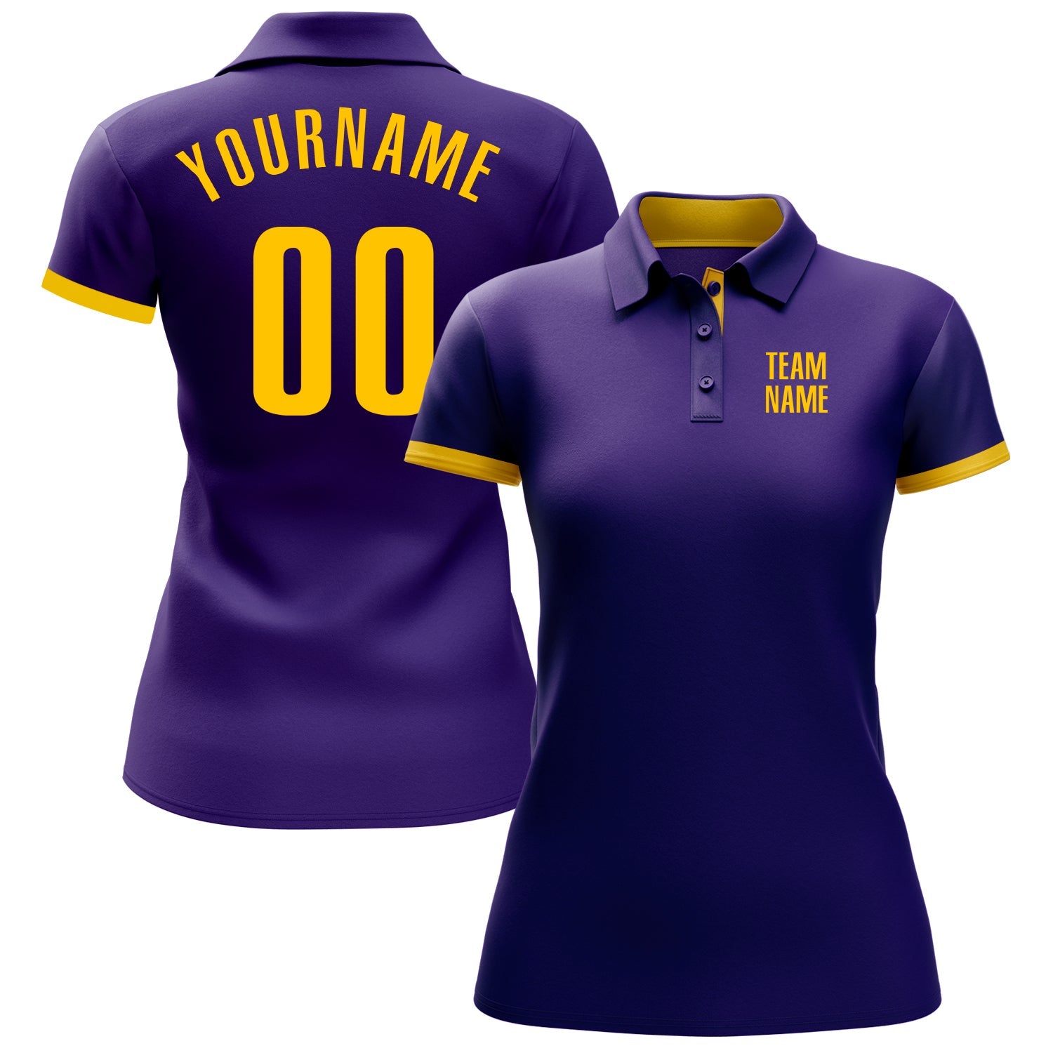 Custom Purple Yellow Performance Golf Polo Shirt view 2