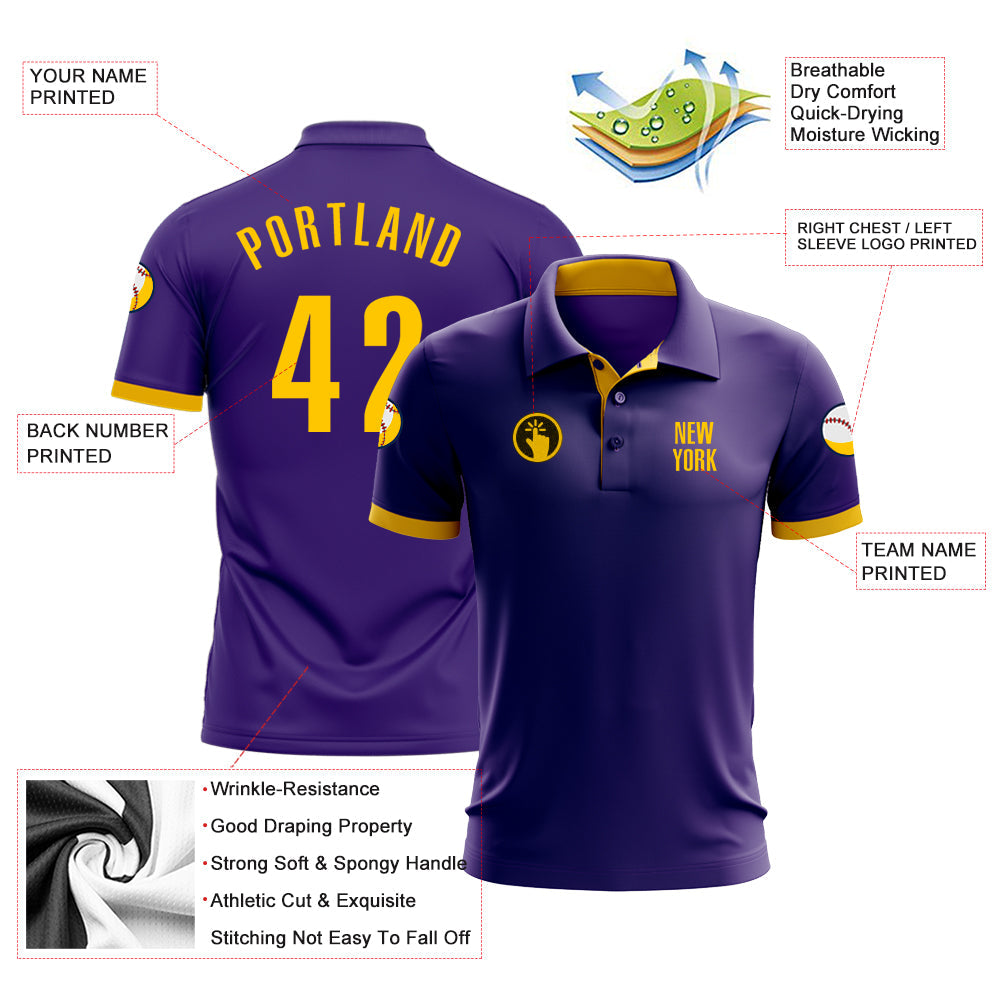 Custom Purple Yellow Performance Golf Polo Shirt view 3