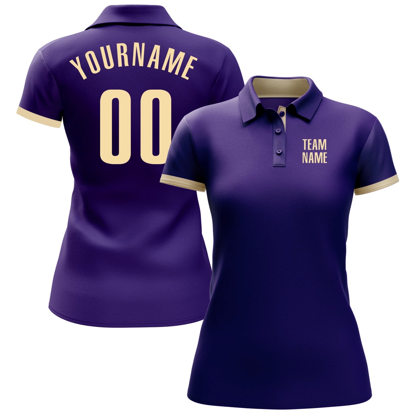 Custom Purple Cream Performance Golf Polo Shirt view 2