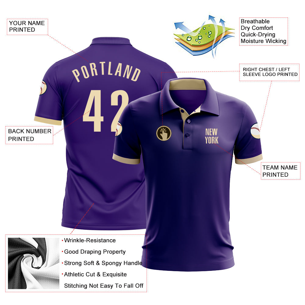Custom Purple Cream Performance Golf Polo Shirt view 3