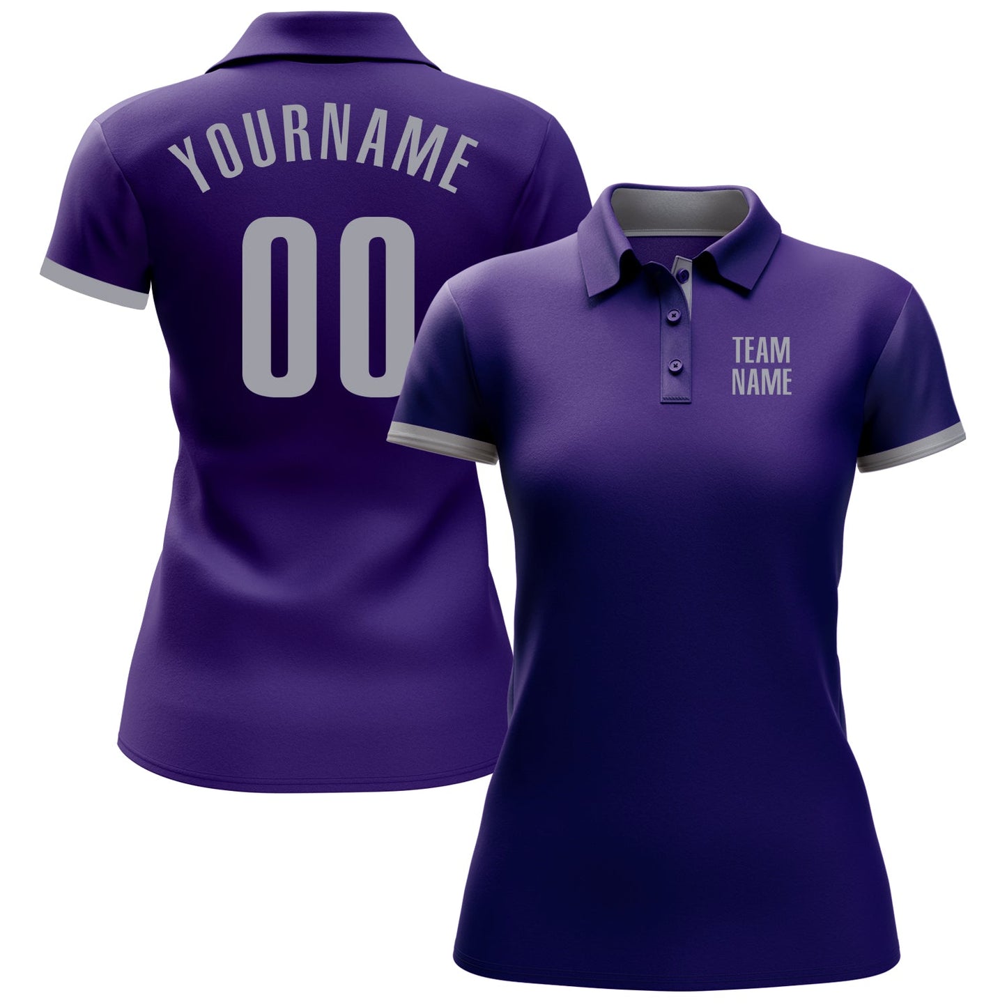 Custom Purple Gray Performance Golf Polo Shirt view 2