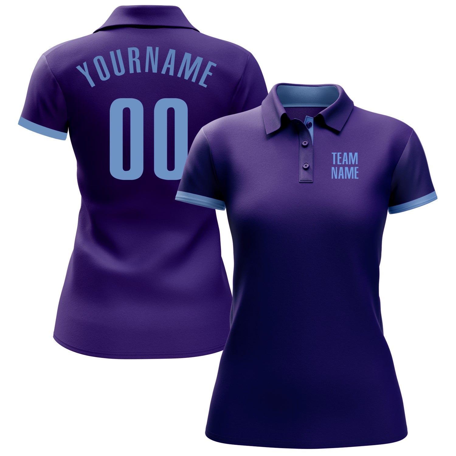 Custom Purple Light Blue Performance Golf Polo Shirt view 2