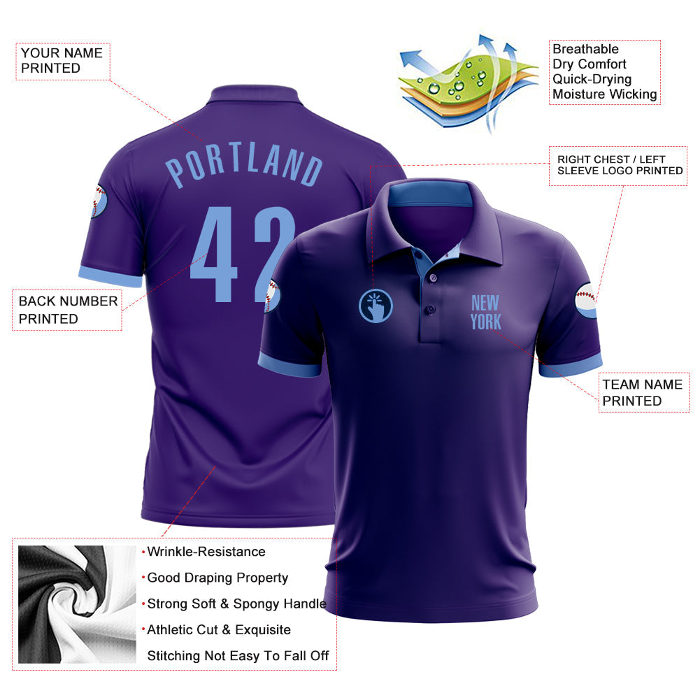 Custom Purple Light Blue Performance Golf Polo Shirt view 3