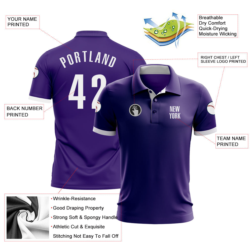 Custom Purple White Performance Golf Polo Shirt view 3