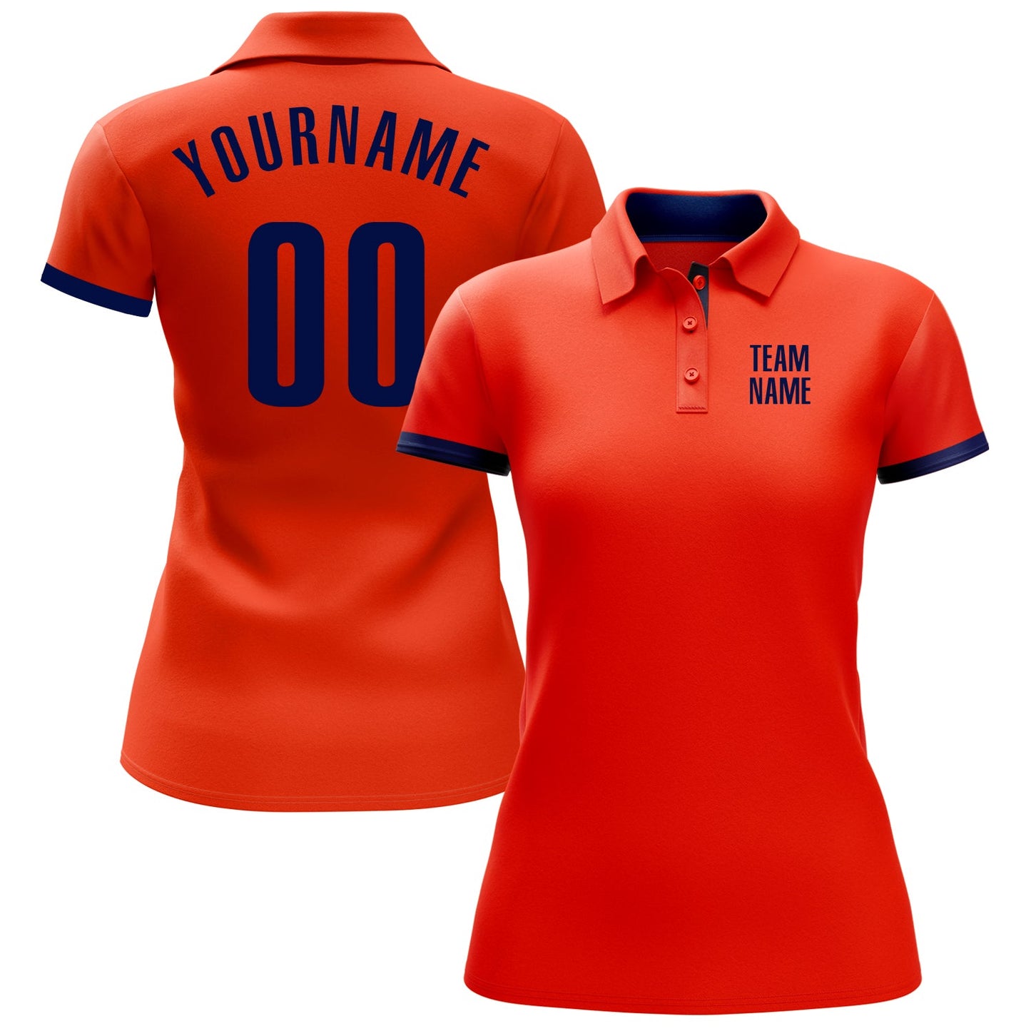 Custom Orange Navy Performance Golf Polo Shirt view 2