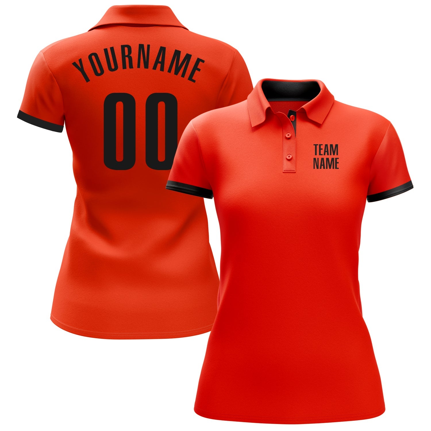 Custom Orange Black Performance Golf Polo Shirt view 2