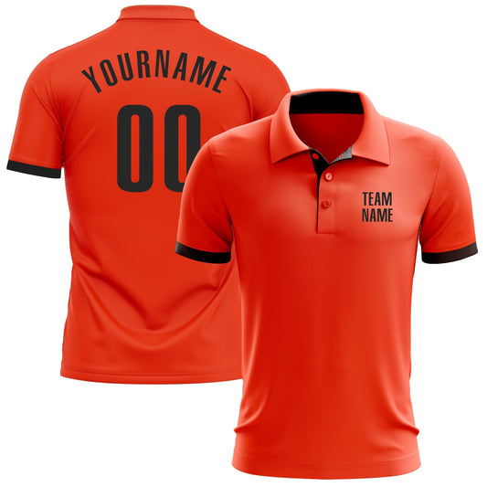 Custom Orange Black Performance Golf Polo Shirt - Main View