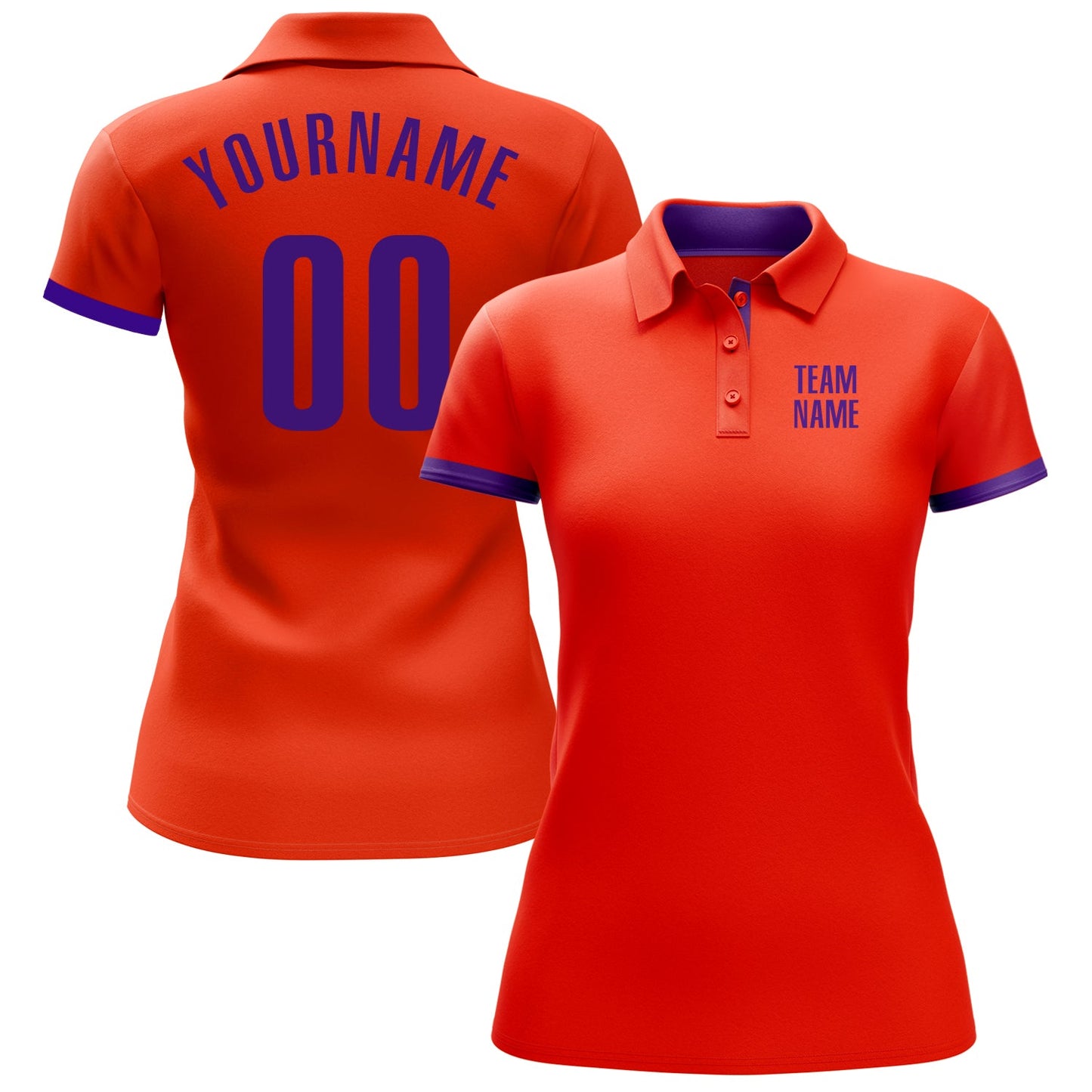 Custom Orange Purple Performance Golf Polo Shirt view 2