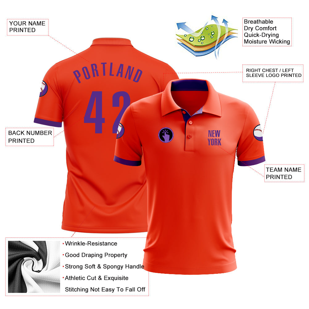 Custom Orange Purple Performance Golf Polo Shirt view 3