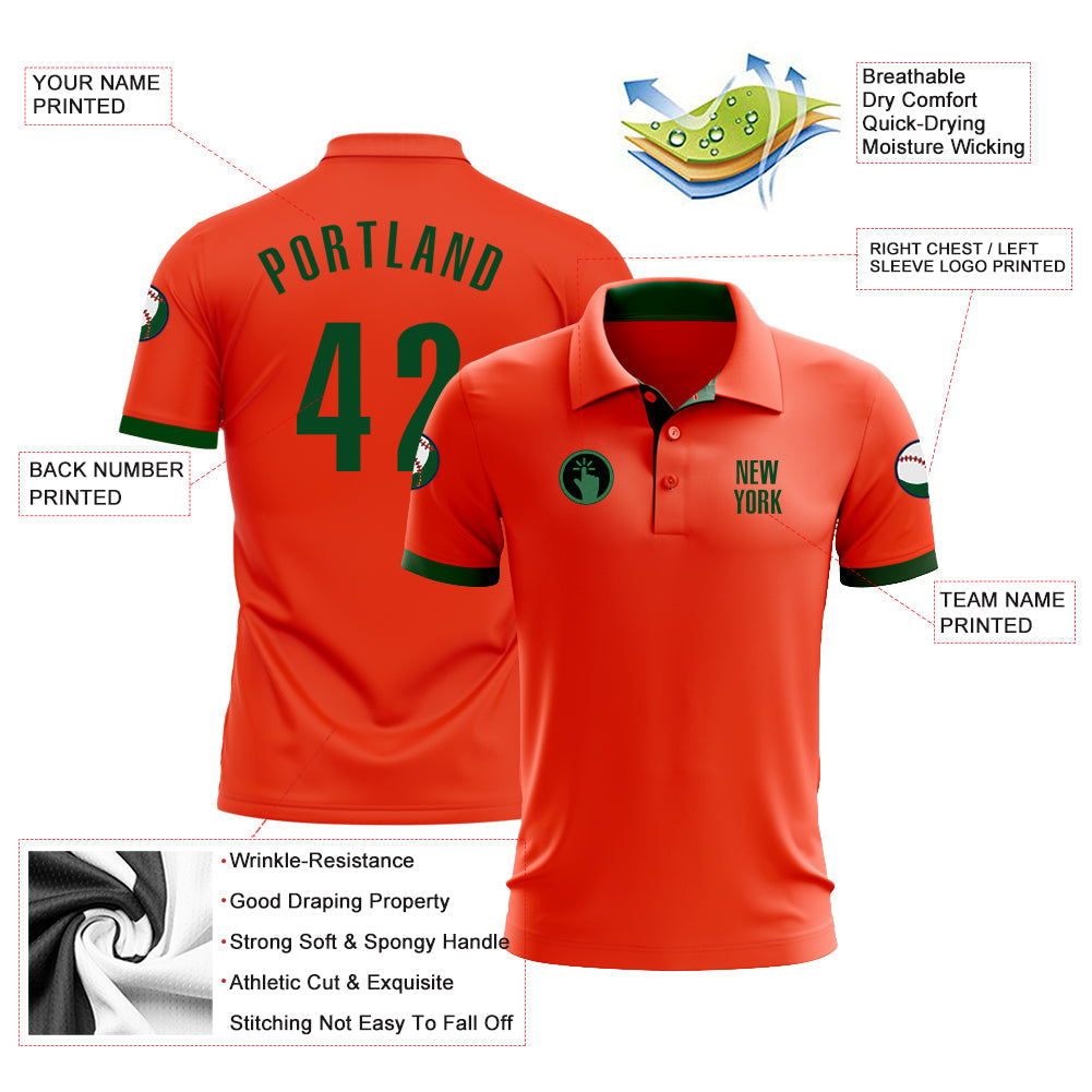 Custom Orange Green Performance Golf Polo Shirt view 3