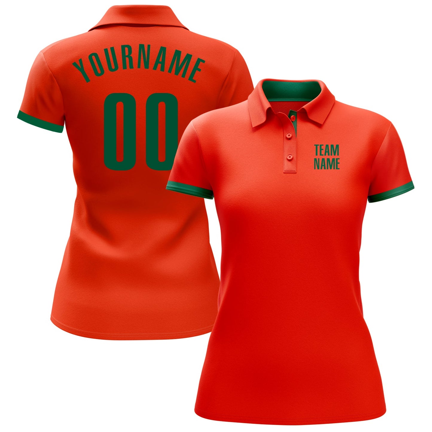 Custom Orange Kelly Green Performance Golf Polo Shirt view 2