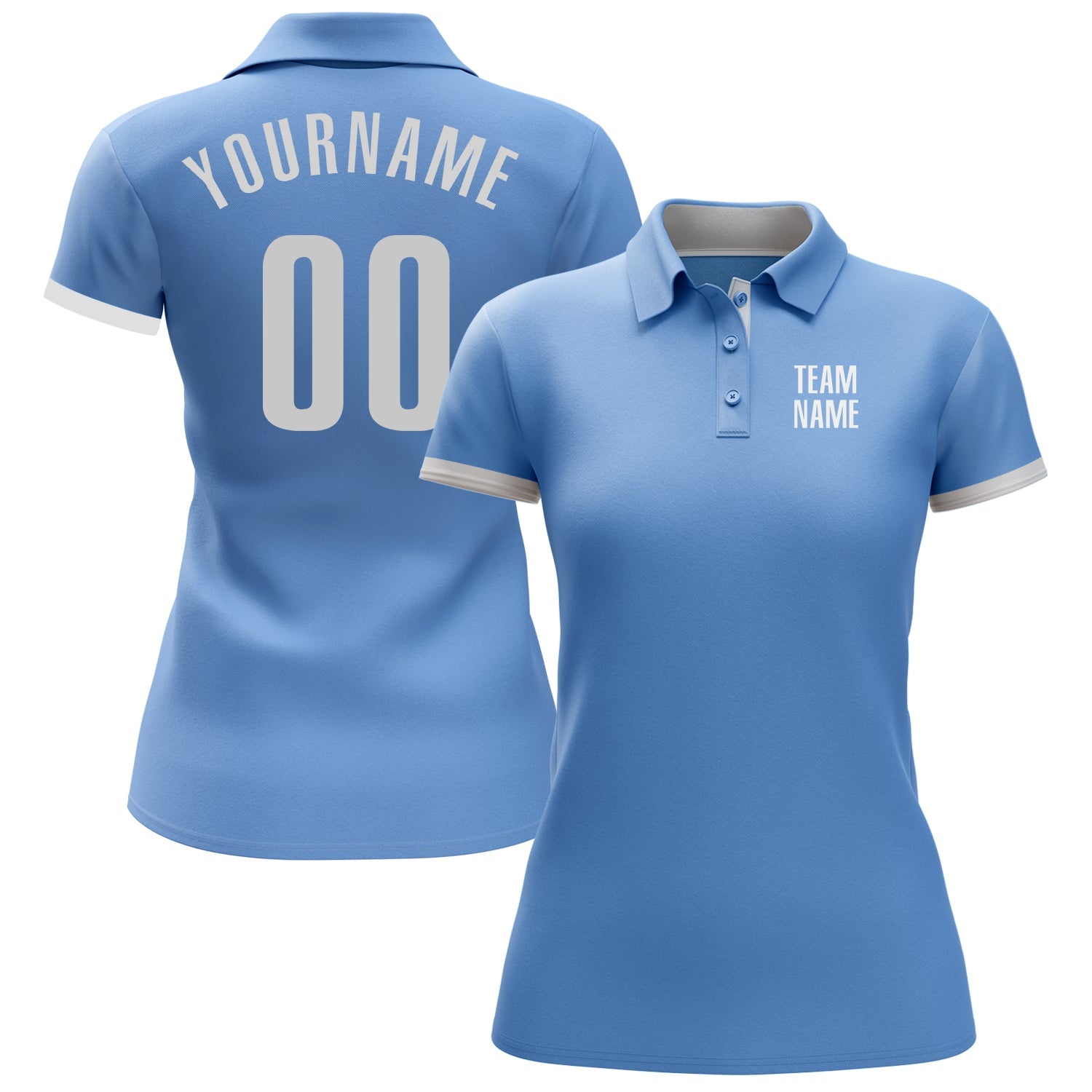 Custom Light Blue White Performance Golf Polo Shirt view 2
