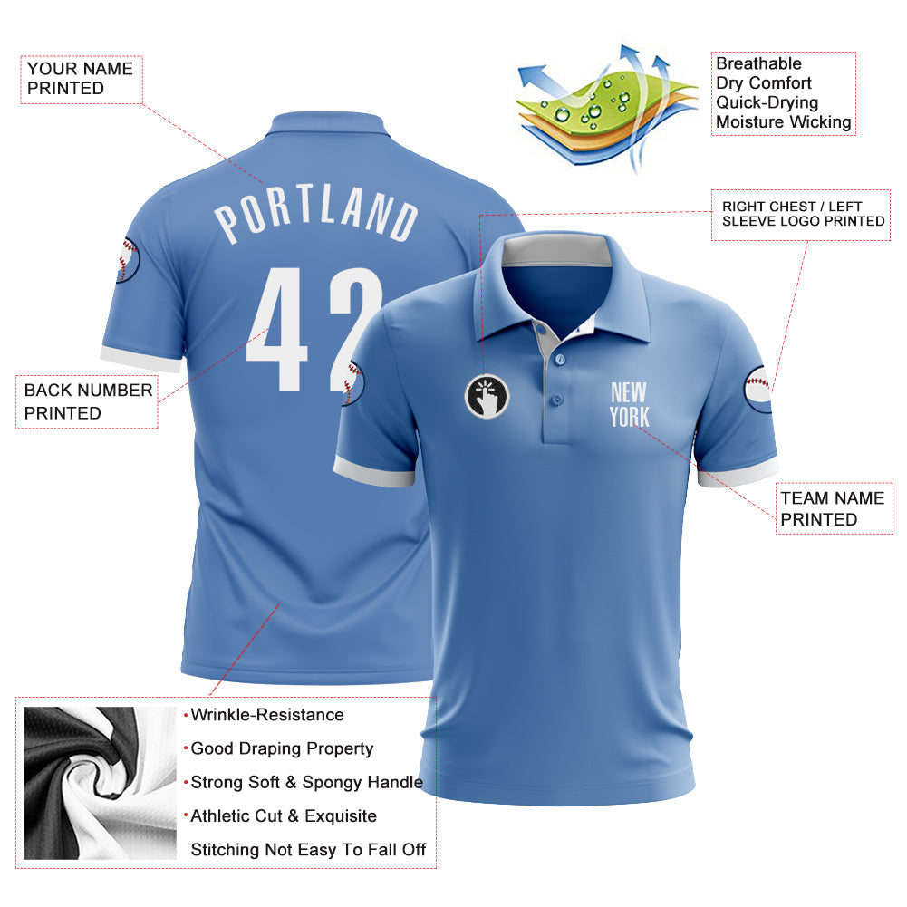 Custom Light Blue White Performance Golf Polo Shirt view 3