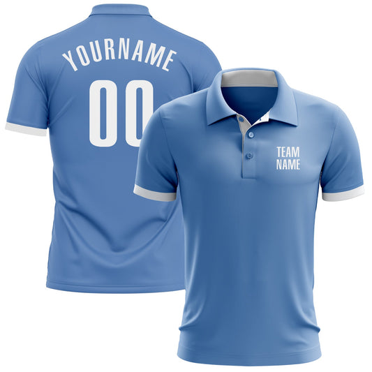 Custom Light Blue White Performance Golf Polo Shirt - Main View